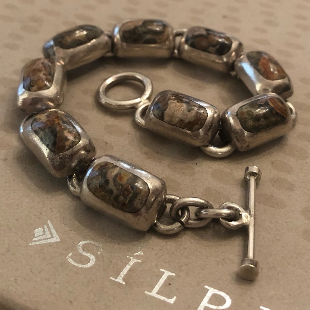 Rare Vintage Silpada Sterling Silver Leopard Skin Jasper Link Bracelet B0016 - Picture 12 of 16